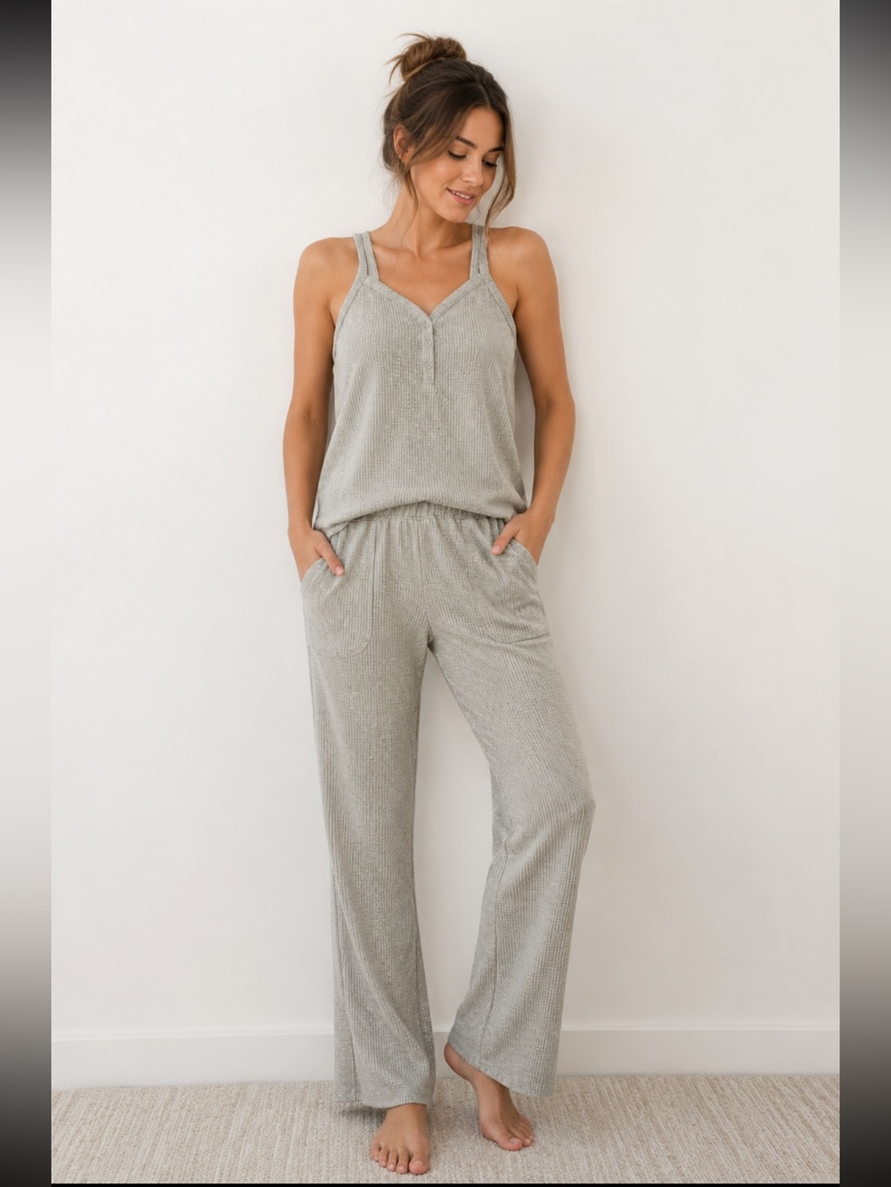Tranquil & True Waffle Knit Lounge Set Tank Top Pants Pijama - Size Large